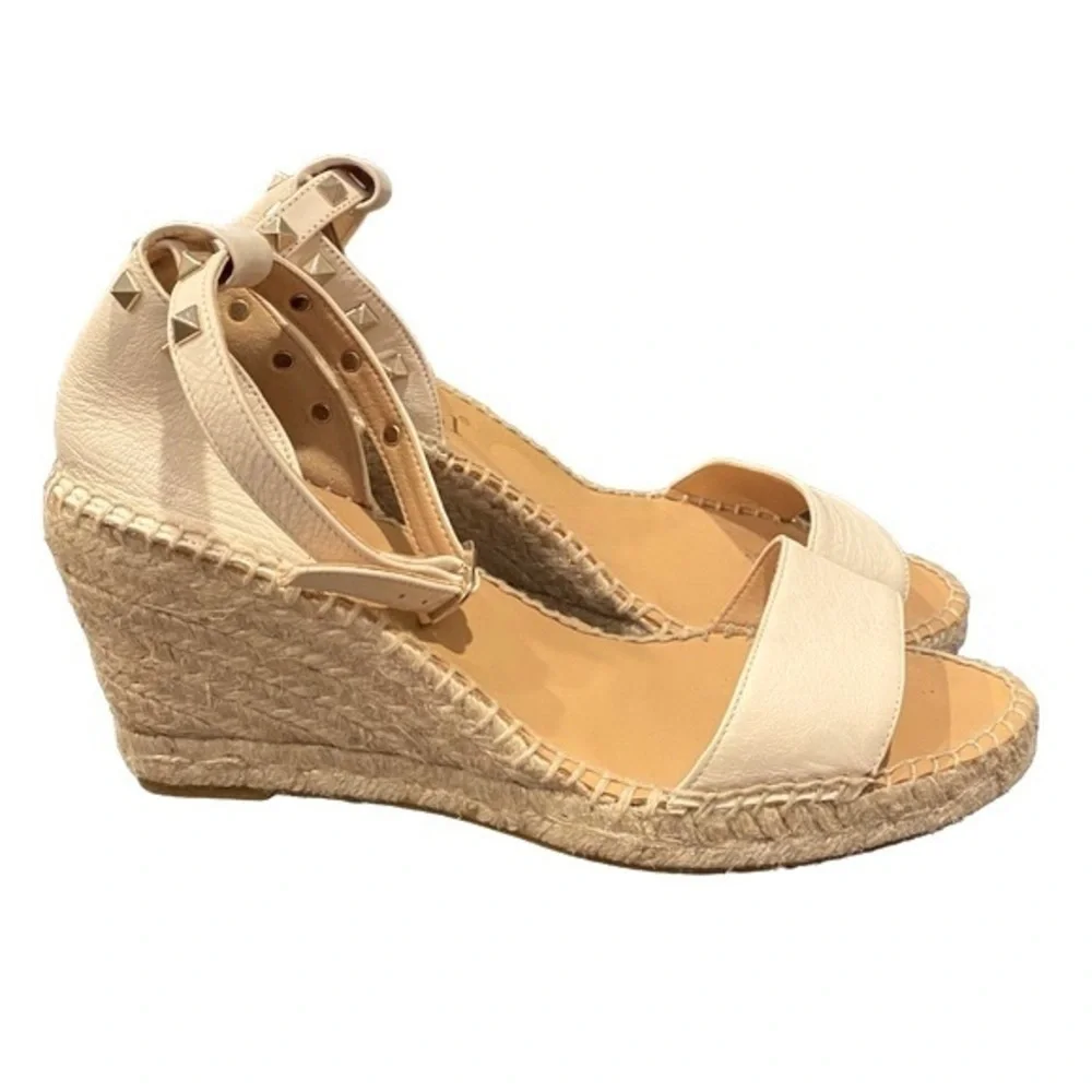 Anthropologie Maypol Studded Cream Leather Nalino Espadrille Wedges